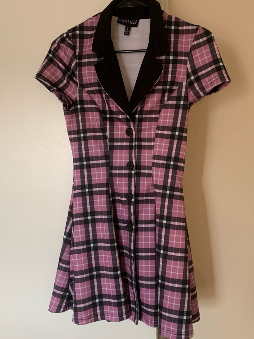 Current Mood Pink & Black Plaid Button-Front Fit-and-Flare Dress